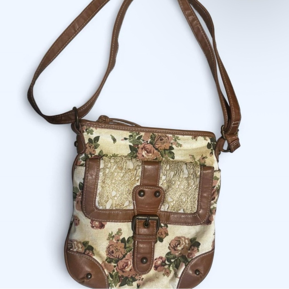 Vintage Floral Lace Crossbody Bag – Boho Cottagecore Shoulder Purse